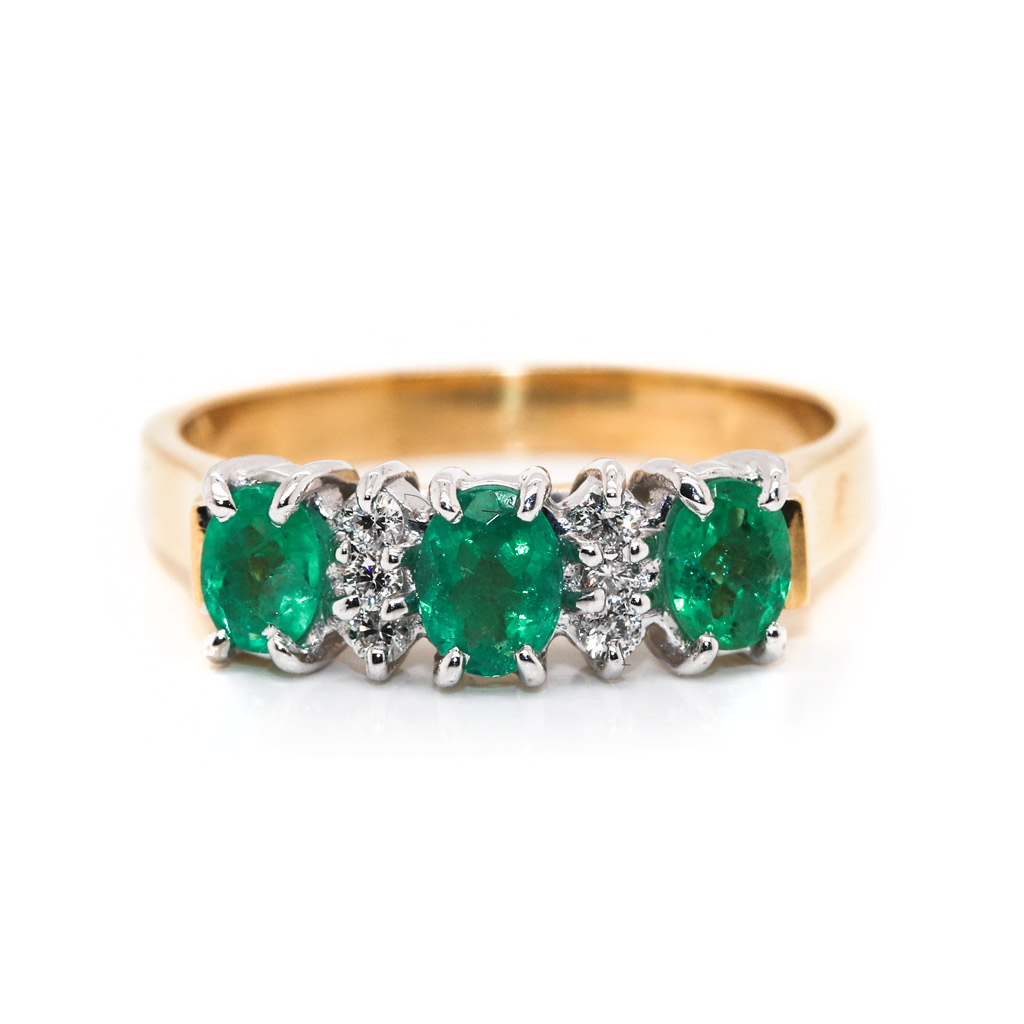 9 Stone Emerald & Diamond Ring - Grieve Diamond Jeweller