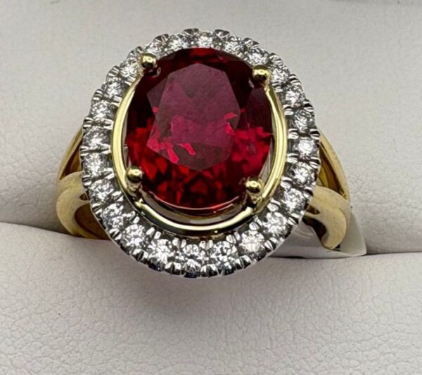 18ct gold Recrystallized Ruby 4.94ct & Diamond Ring