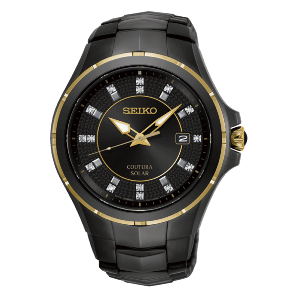 Seiko Gents Black and Gold Sports Watch SNE506P