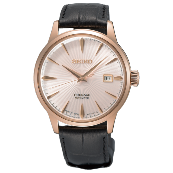 Seiko Gents Rose Gold Black Leather Presage Automatic Watch SRPL20L