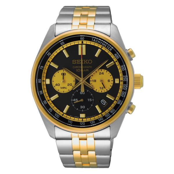 Seiko Gents Black Face Yellow Gold-Plated and Stainless-Steel 2 Dial Watch SSB430P