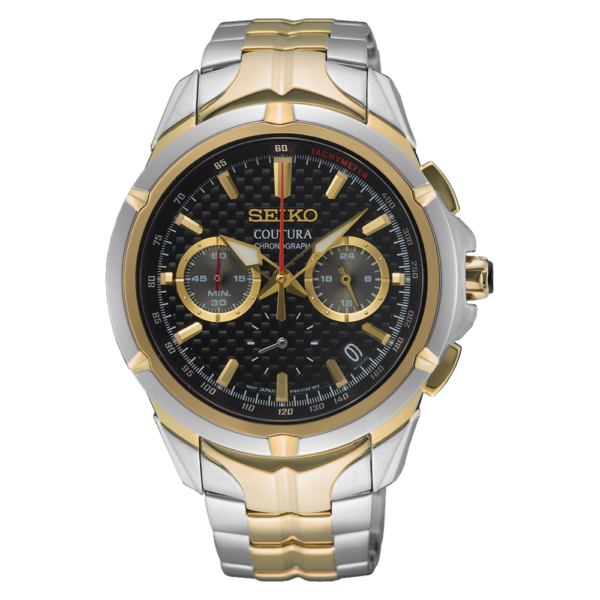 Seiko Gents Black Face Yellow Gold Plated and Stainless-Steel Watch SSB434P