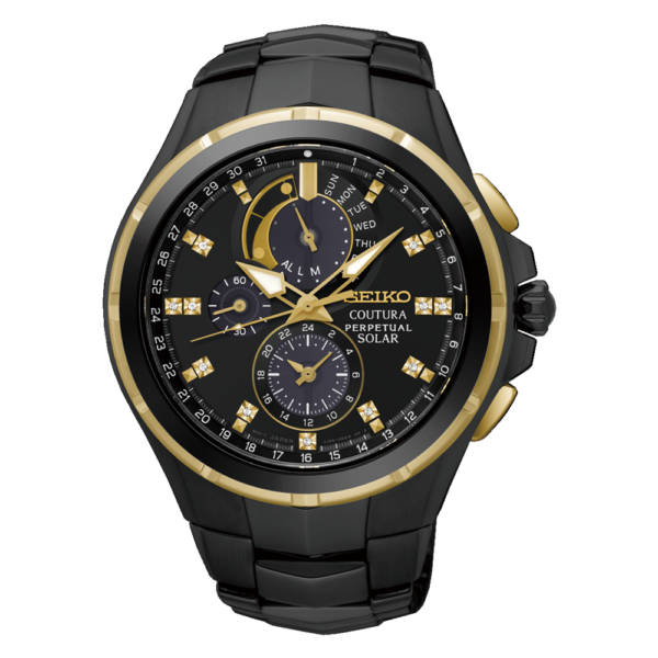 Seiko Gents Yellow Gold-Plated Black Coutura Watch SSC573P