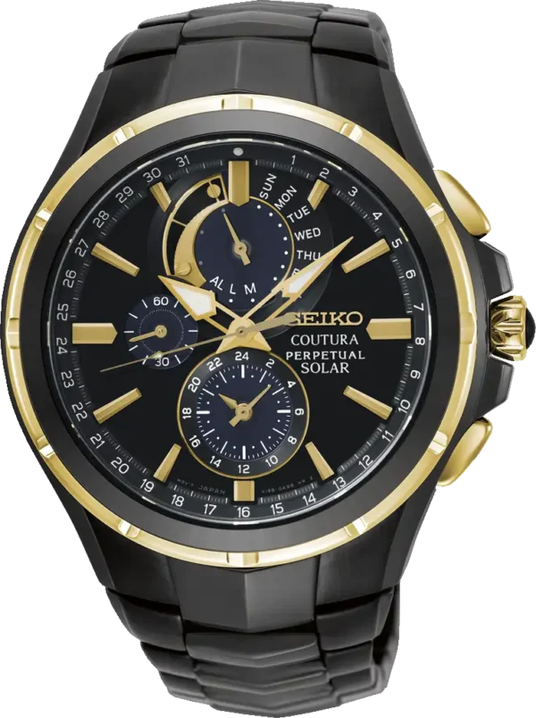 Seiko Gents Yellow Gold Plated Black Coutura Watch SSC698P